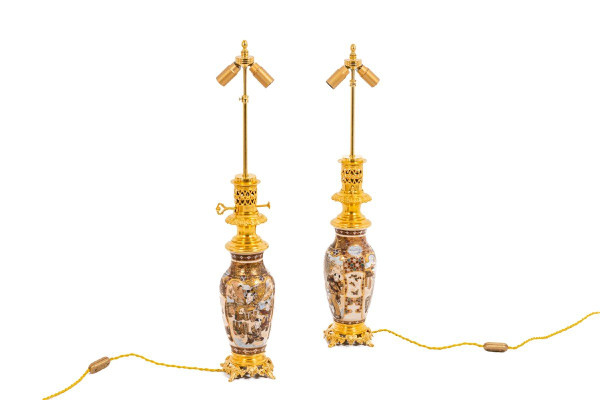 Pair of Satsuma earthenware and gilt bronze lamps, circa 1880, LS4583841