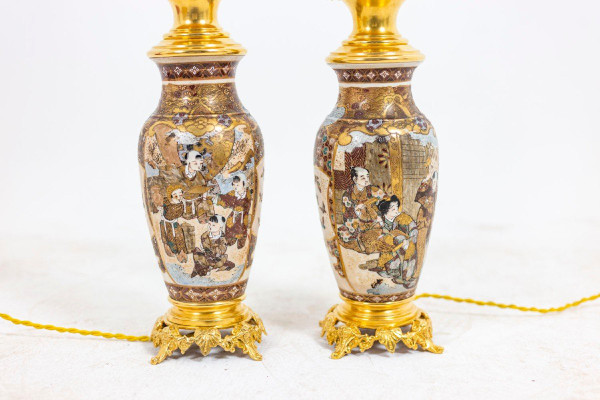 Pair of Satsuma earthenware and gilt bronze lamps, circa 1880, LS4583841