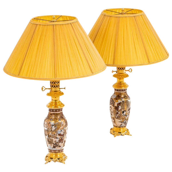 Pair of Satsuma earthenware and gilt bronze lamps, circa 1880, LS4583841