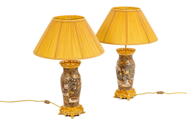 Pair of Satsuma earthenware and gilt bronze lamps, circa 1880, LS4632841