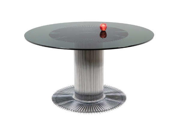 Gastone Rinaldi, Round Table In Chromed Metal And Smoked Glass, 1970s, Ls4690751