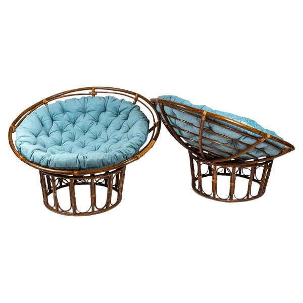 Pair of “Papasan” armchairs in rattan and quilted fabric, 1970s, LS43301351