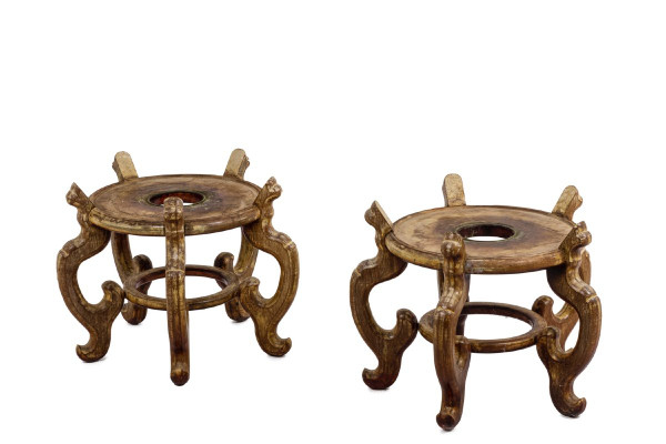 Pair Of Asian Style Ironwood Pedestals, 1900s, Ls4644211