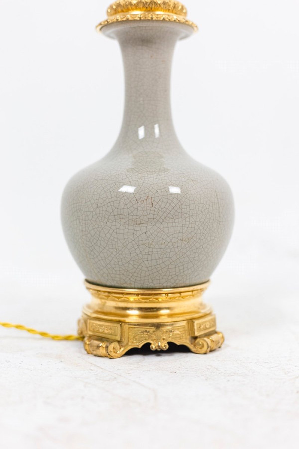 Cracked Celadon Porcelain And Gilt Bronze Lamp, Circa 1880, Ls4517471