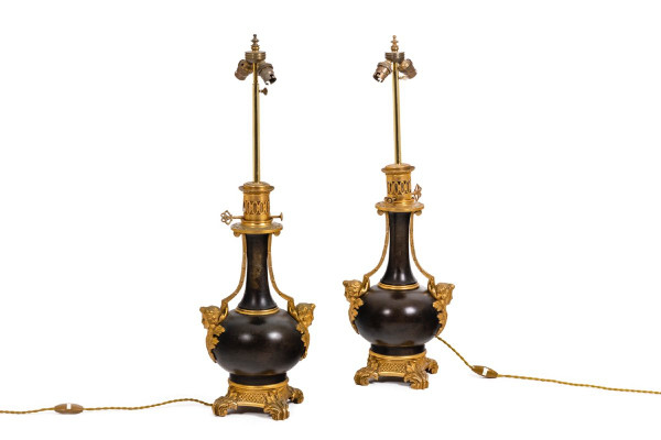 Pair Of Sheet Metal And Gilt Bronze Lamps, Circa 1880, Op529901