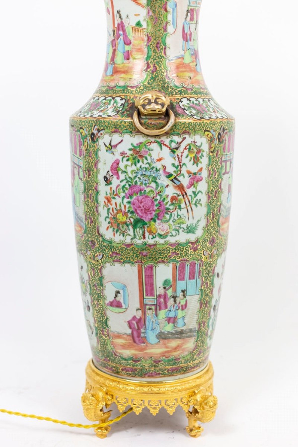 Large Canton Porcelain Lamp, Circa 1880