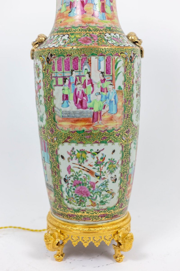 Large Canton Porcelain Lamp, Circa 1880