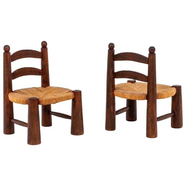 Pair De Chaises En Paille, Années 1940 - Ls4543331