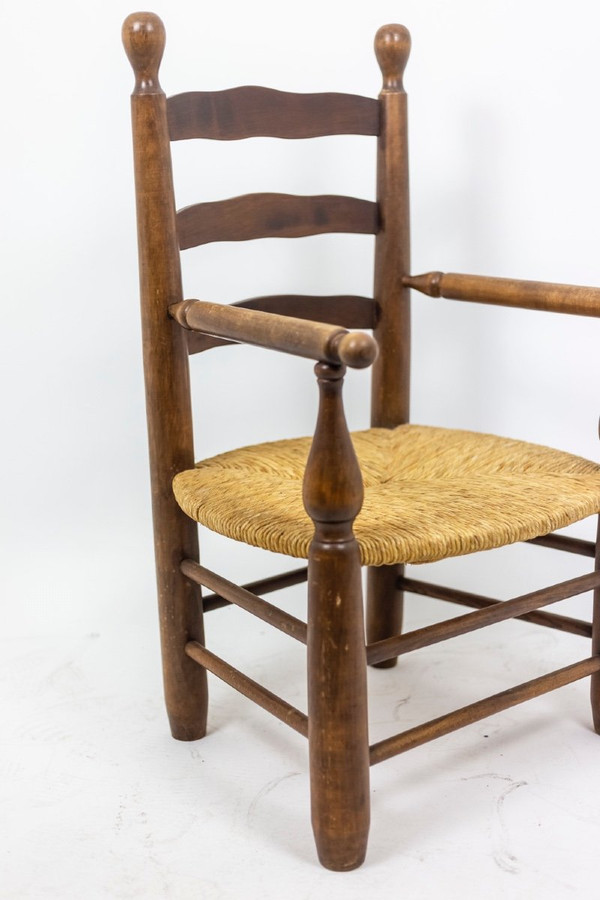 Pair De Fauteuils Paillés En Beech Naturel, Années 1950 - Ls4544331