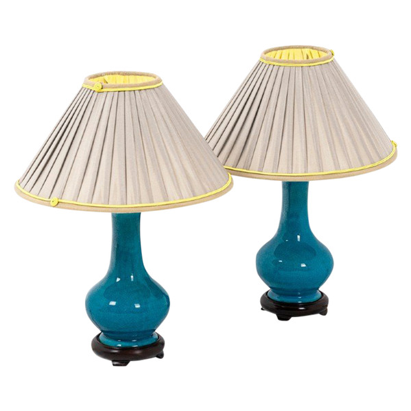 Pol Chambost, Paire De Petites Lampes En Céramique Et Bronze Doré, XXème Siècle - Ls4372397