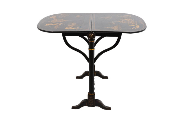 Table à Abattant De Style Chinoisant En Bois Laqué Noir, XIXe Siècle - Ls3540551