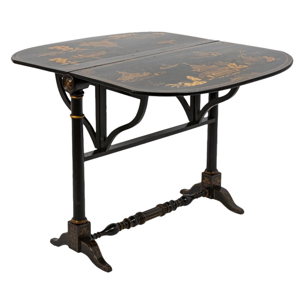 Table à Abattant De Style Chinoisant En Bois Laqué Noir, XIXe Siècle - Ls3540551