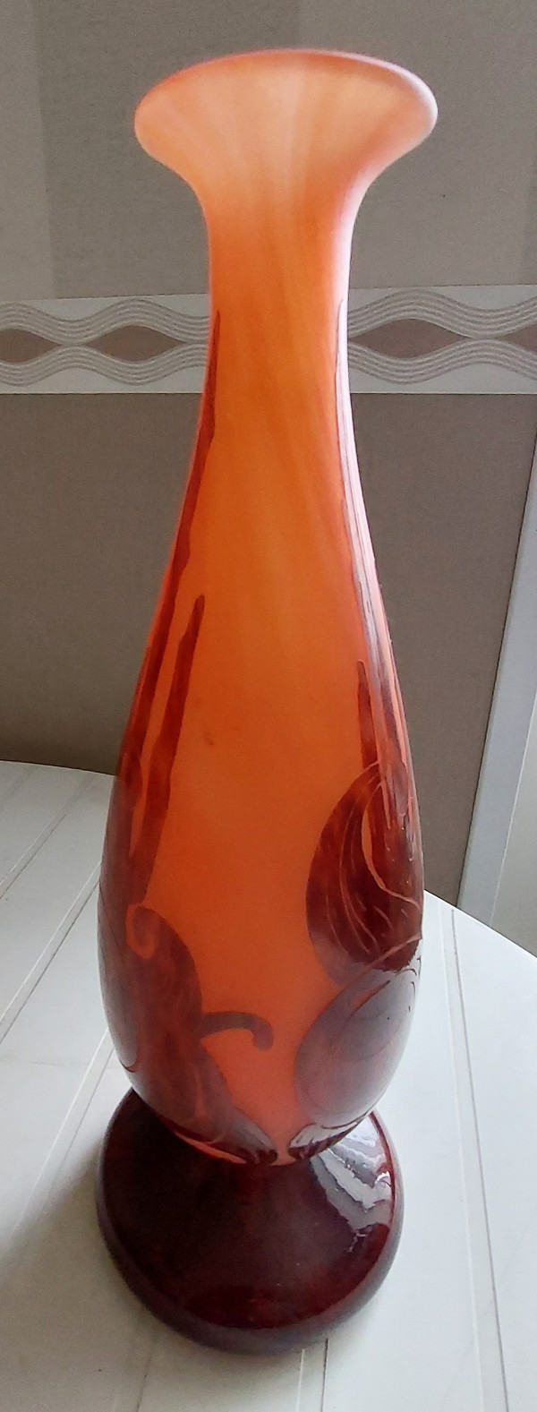 French glass art deco vase signed with plum decoration circa 1924 acid-etched