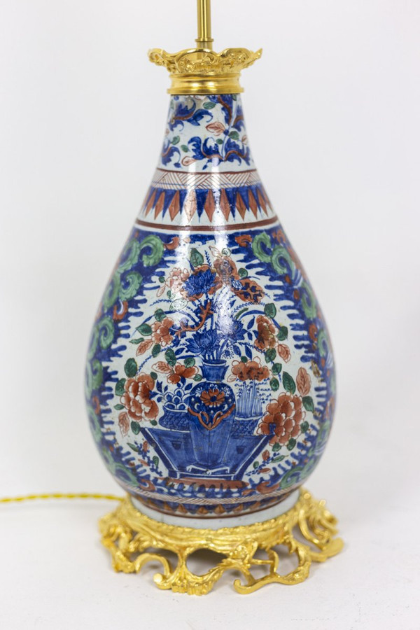 Pair Of Delft Earthenware And Gilt Bronze Lamps, Circa 1880 - LS4242671