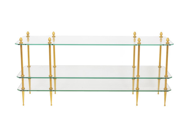 Table Basse En Bronze Doré à  Trois Plateaux En Verre, Années 1970 - OP130601