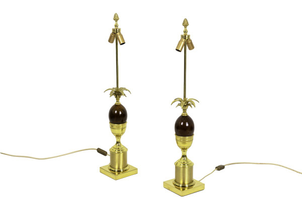 Pair Of Egg Lamps In Bakelite And Gilt Bronze, 1970s - Ls4221/4223571