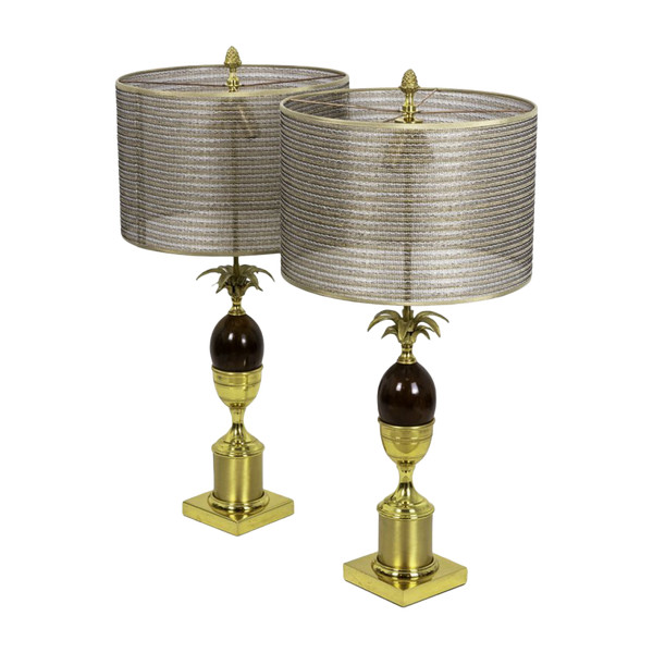 Pair Of Egg Lamps In Bakelite And Gilt Bronze, 1970s - Ls4221/4223571