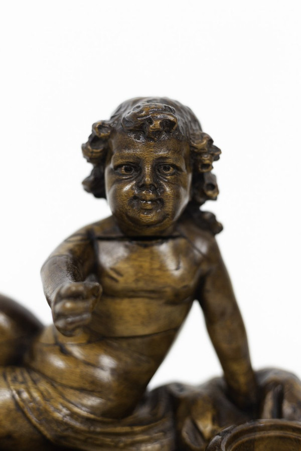 Encrier En Bois Figurant Un Enfant, XIXe Siècle - Op445151