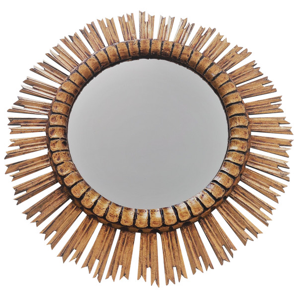 Old sun mirror mid-twentieth contour wood material diameter 63.4 cm