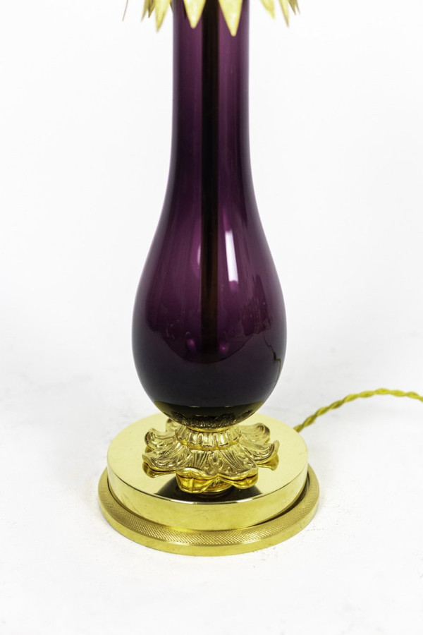 Lampe En Verre Aubergine Et Laiton Doré, Années 1970 - Ls4101261