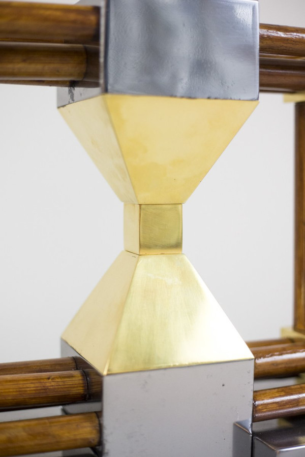 Lampe En Bambou, Laiton Doré Et Argenté, Années 1970 - Ls4120741