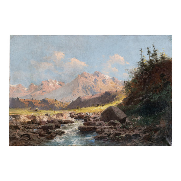 Alfred Godchaux, "Landscape of the Pyrenees", XIXth