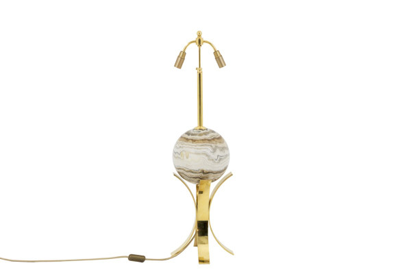 Sphere Lamp In Marble And Gold Brass, 1970s - Ls4071681