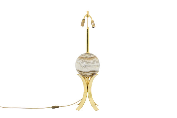 Sphere Lamp In Marble And Gold Brass, 1970s - Ls4071681