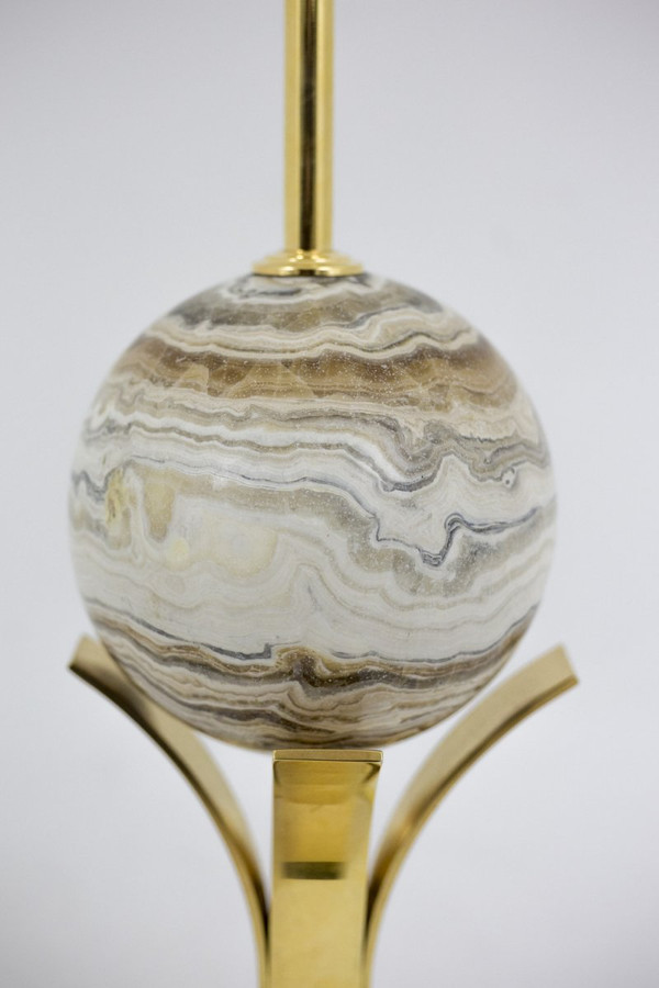 Sphere Lamp In Marble And Gold Brass, 1970s - Ls4071681