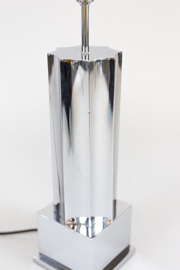 Chromed Bronze Lamp, Fluted Column, 1970's - Ls4167521