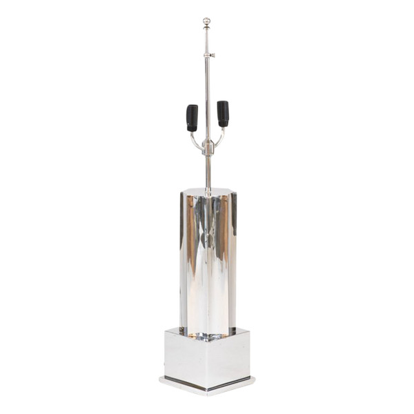 Chromed Bronze Lamp, Fluted Column, 1970's - Ls4167521