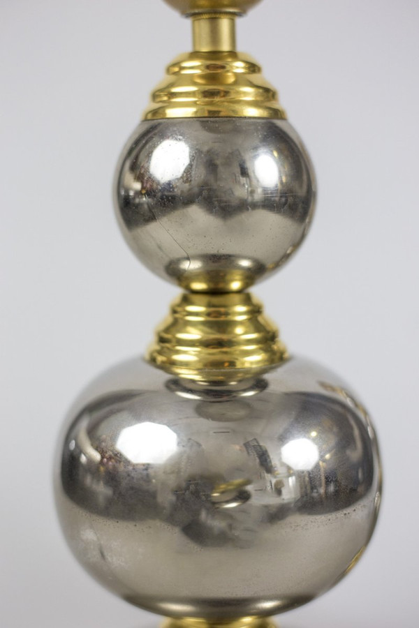 Pair Of Rosary Lamps In Chromed And Gilded Metal, 1970s - Ls3888341