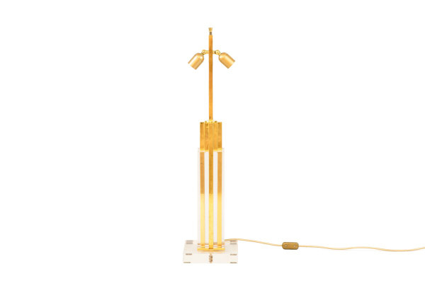 Romeo Rega, Lamp In Lucite And Golden Brass, 1970s - Ls4129721