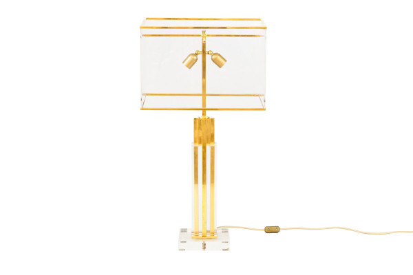 Romeo Rega, Lamp In Lucite And Golden Brass, 1970s - Ls4129721