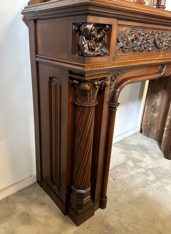 Walnut fireplace in neo gothic castle style