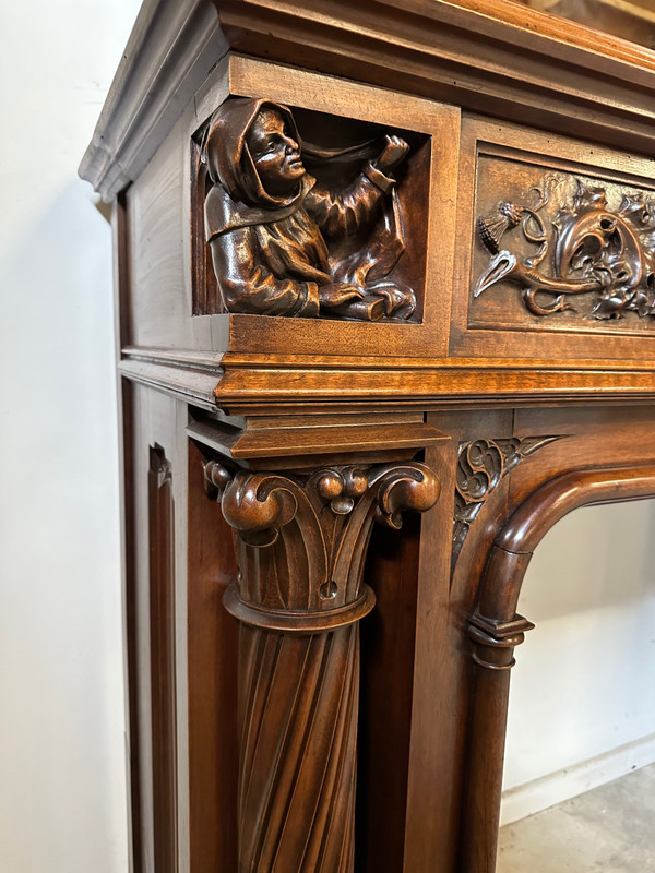 Walnut fireplace in neo gothic castle style