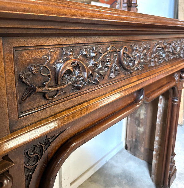 Walnut fireplace in neo gothic castle style