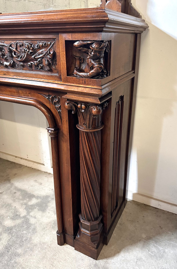 Walnut fireplace in neo gothic castle style