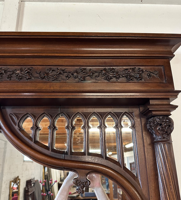 Walnut fireplace in neo gothic castle style