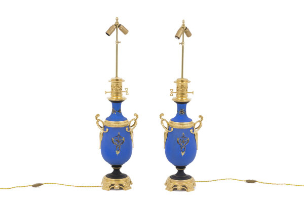 Pair Of Neoclassical Style Porcelain Lamps, Napoleon III Period - LS40641431