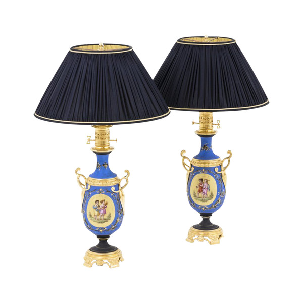 Pair Of Neoclassical Style Porcelain Lamps, Napoleon III Period - LS40641431