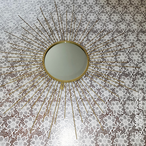 Old wall-mounted sun mirror in gilded brass in the spirit of (Chaty Vallauris)