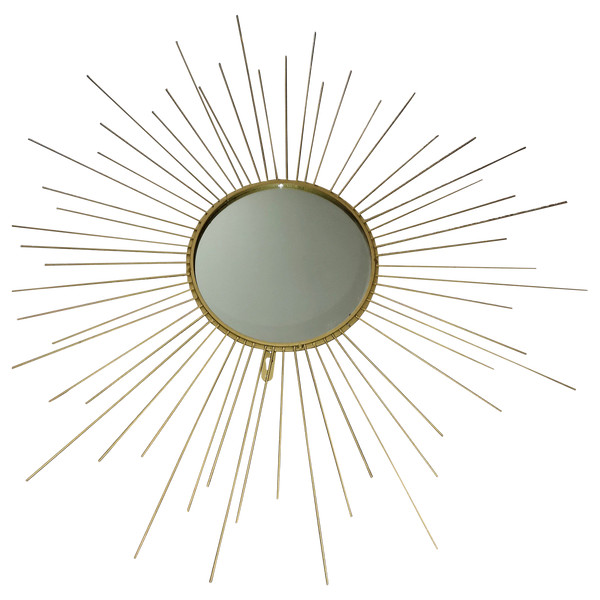 Old wall-mounted sun mirror in gilded brass in the spirit of (Chaty Vallauris)