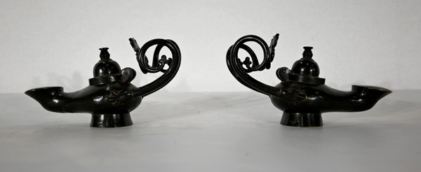 Pair of Bronze Oil Lamps – 1900