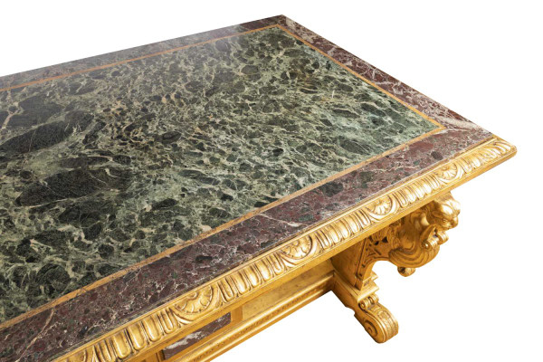 Renaissance Style Gilded Wood And Marble Table, 19th Century - LS26383501