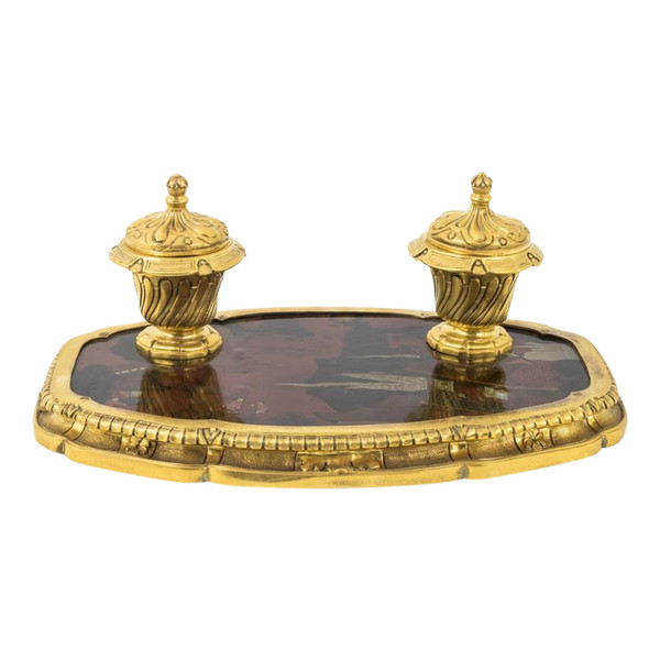 Inkwell In Gilt Bronze And Chinese Lacquer, Late 19th Century - LS50701