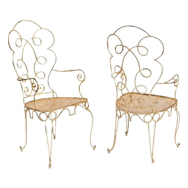 Pair Of Wrought Iron And Gilded Armchairs, Circa 1990 - LS38731551