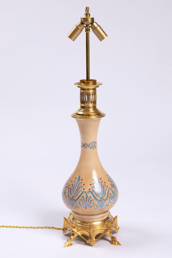 Pair Of Neo-Gothic Style Opaline And Gilt Bronze Lamps, Circa 1890 - LS3388621