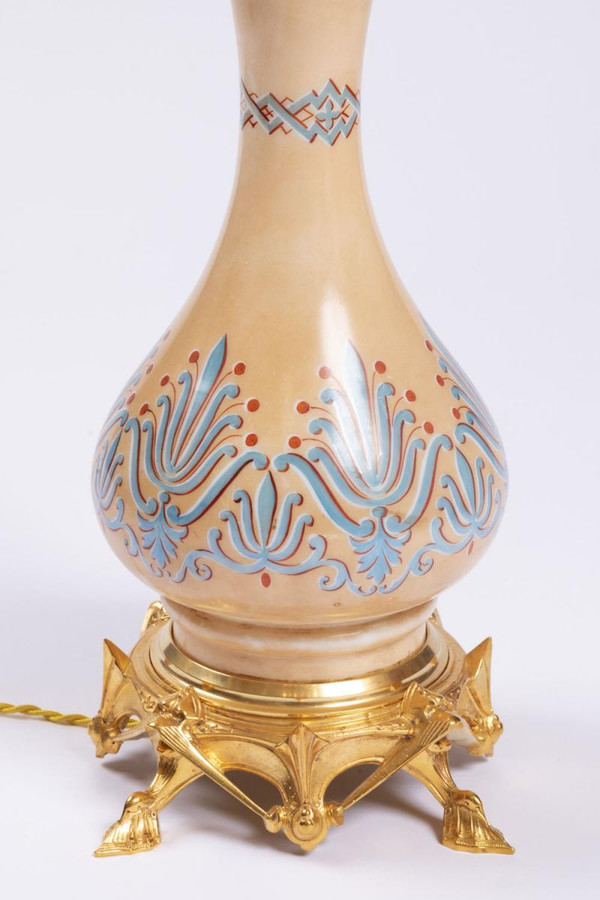 Pair Of Neo-Gothic Style Opaline And Gilt Bronze Lamps, Circa 1890 - LS3388621