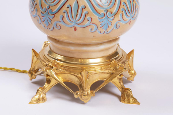 Pair Of Neo-Gothic Style Opaline And Gilt Bronze Lamps, Circa 1890 - LS3388621